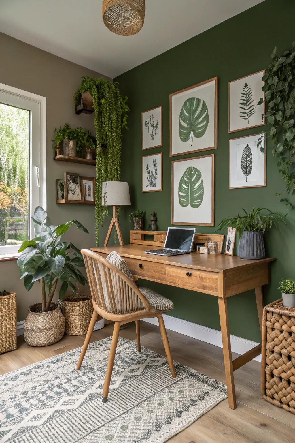 The atmosphere of this space is that of an office space, due to the mossy walls.