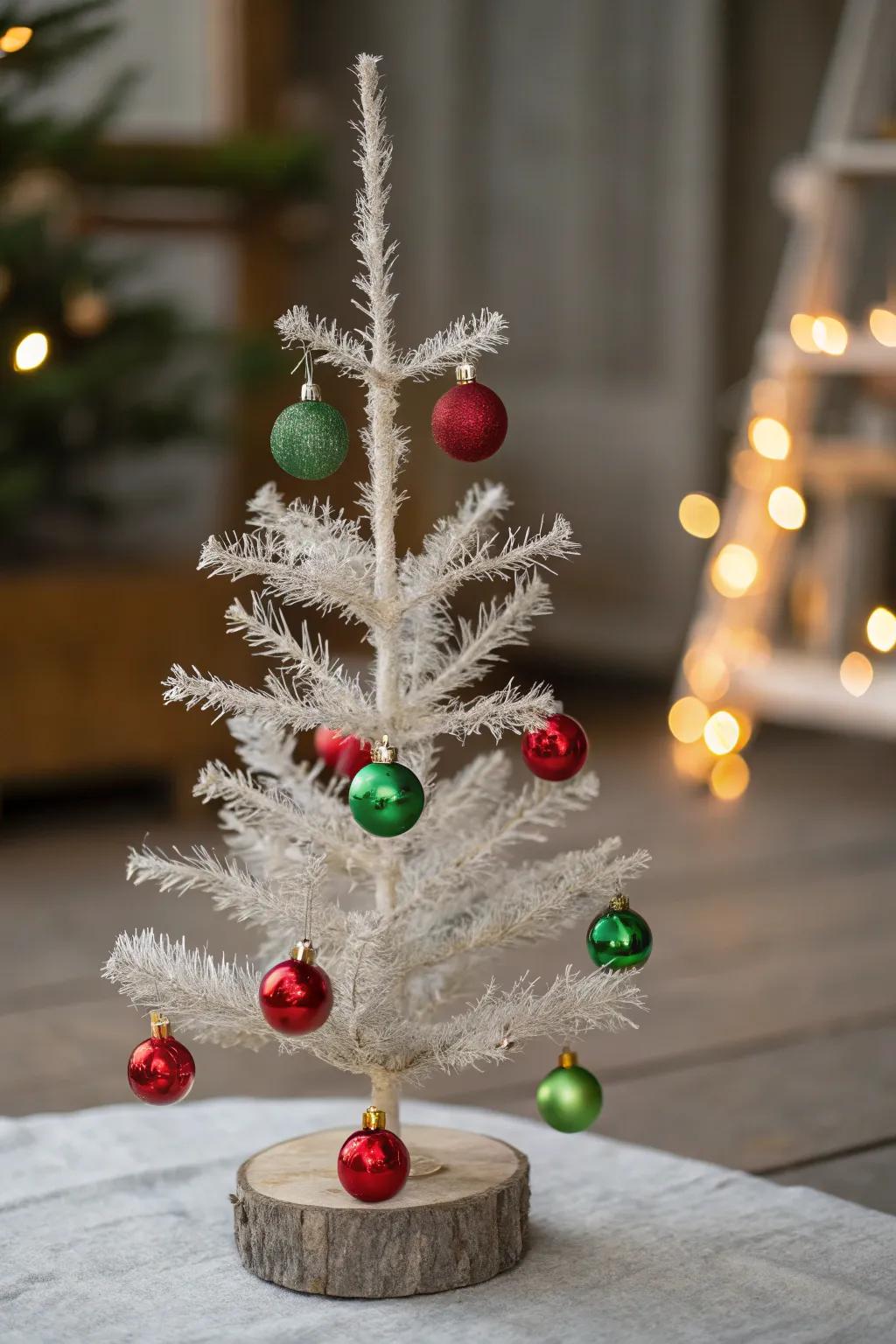 An elegantly simple Christmas tree showcasing red and green ornaments.
