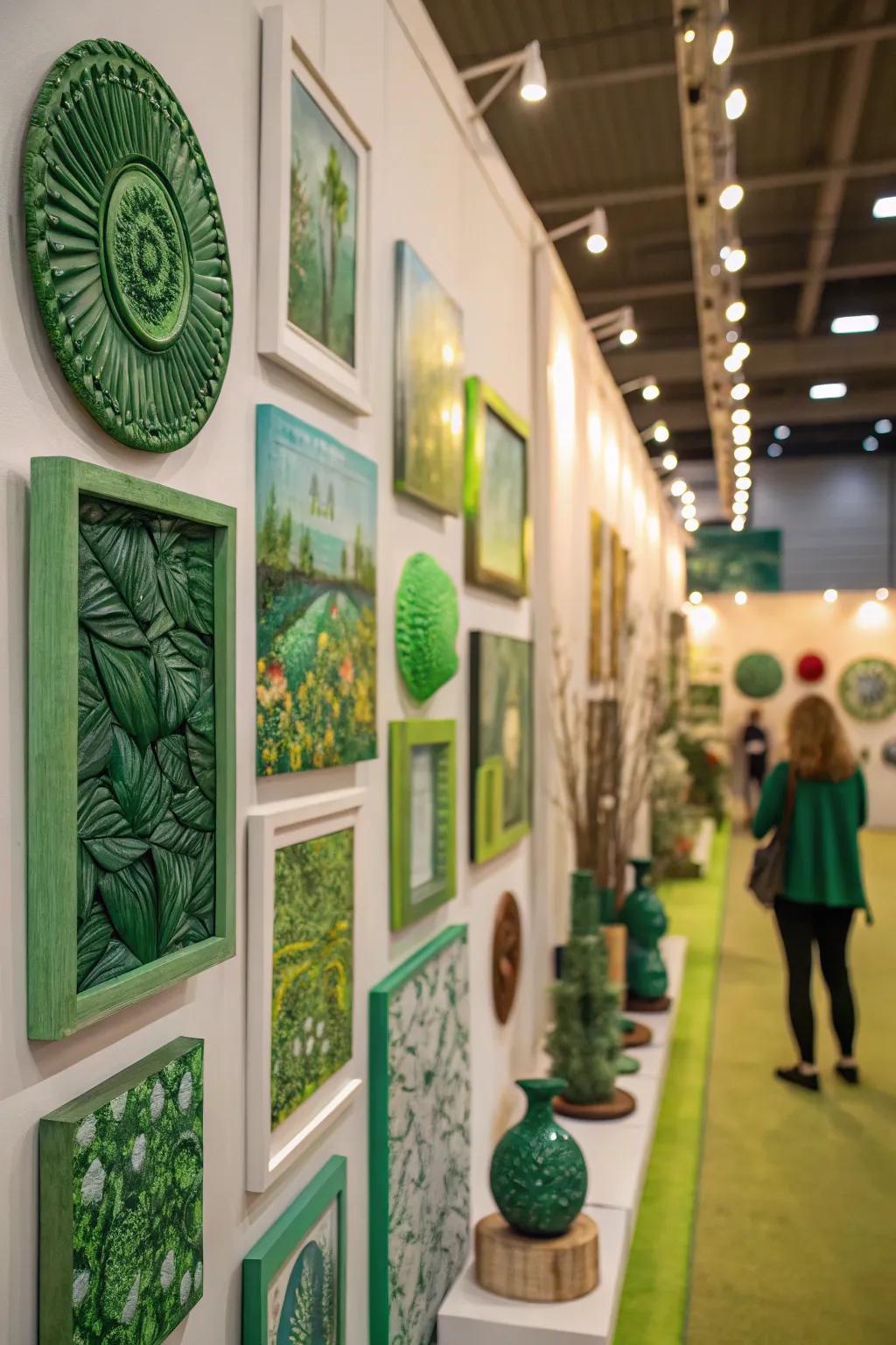 Walls adorned with verdant-themed art.