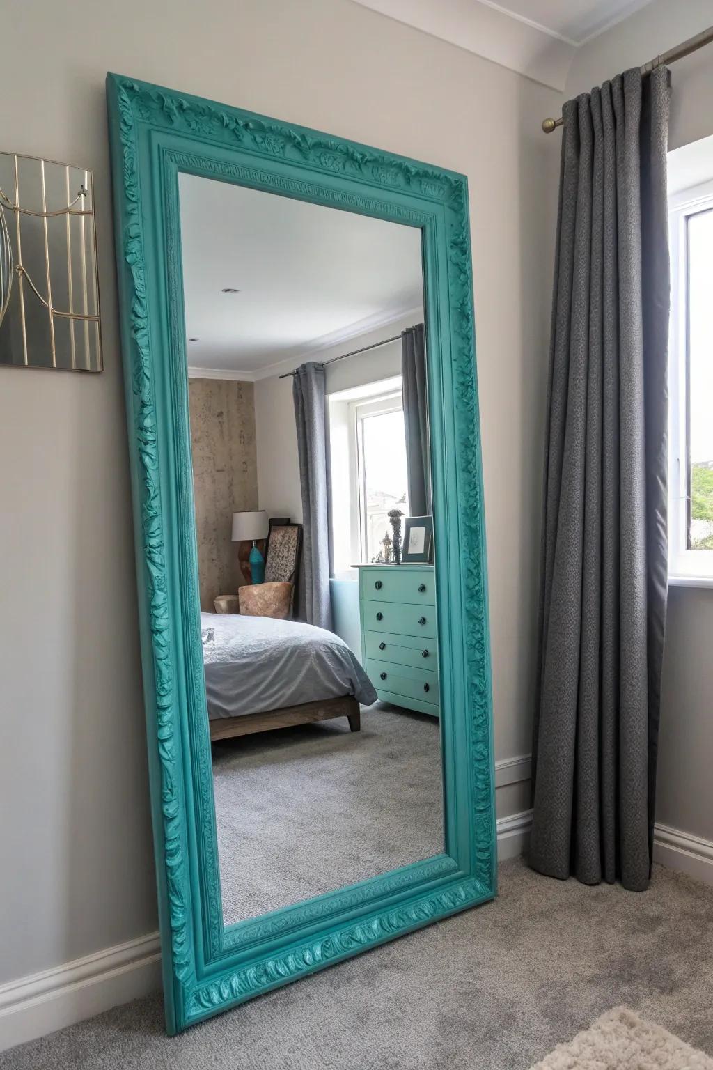 A sky breeze framed mirror introduces style and amplifies the space.