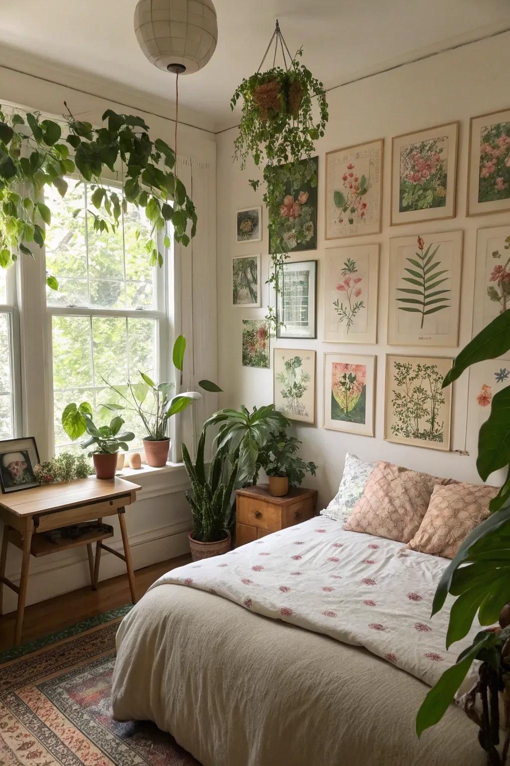Nature-themed ornamentation elevates aesthetics and ameliorates air quality.