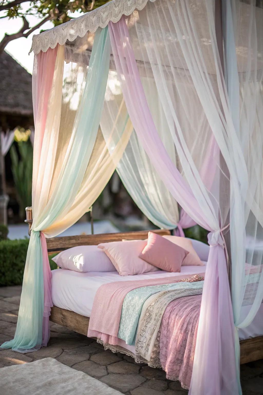 Ethereal canopies create a serene, magical sleeping area.