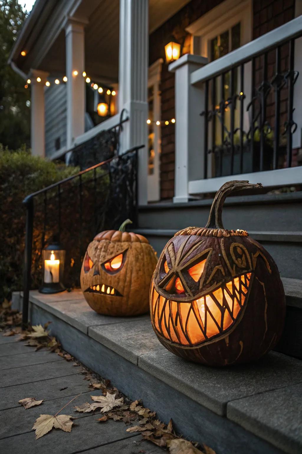 Vampire gourds offer a playful take on traditional pumpkin carving.