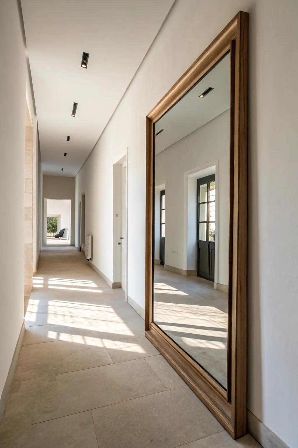 Frameless mirrors create a sleek, modern minimalist effect.