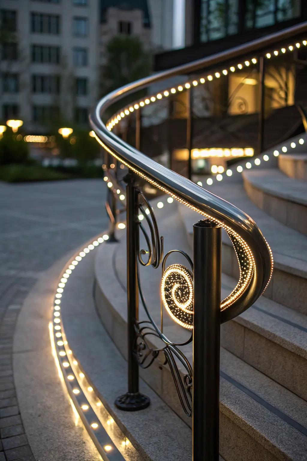 Creative handrail sculpture featuring built-in lighting creating a unique statement