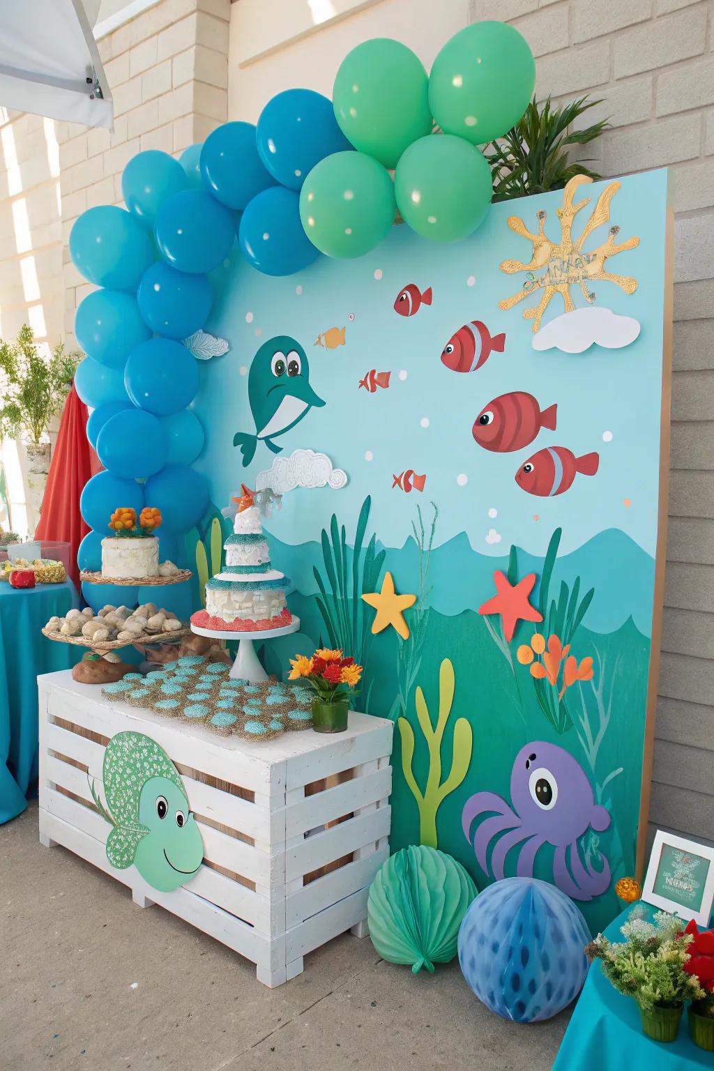 An exhilarating under the sea birthday display brimming with marine marvels.