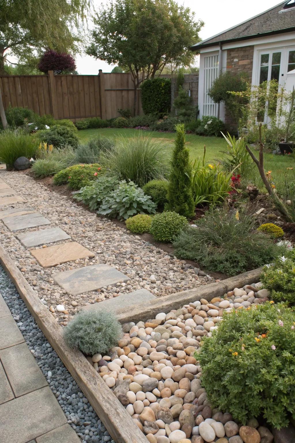 Pebbles and gravel inject ornamental texture into any garden.