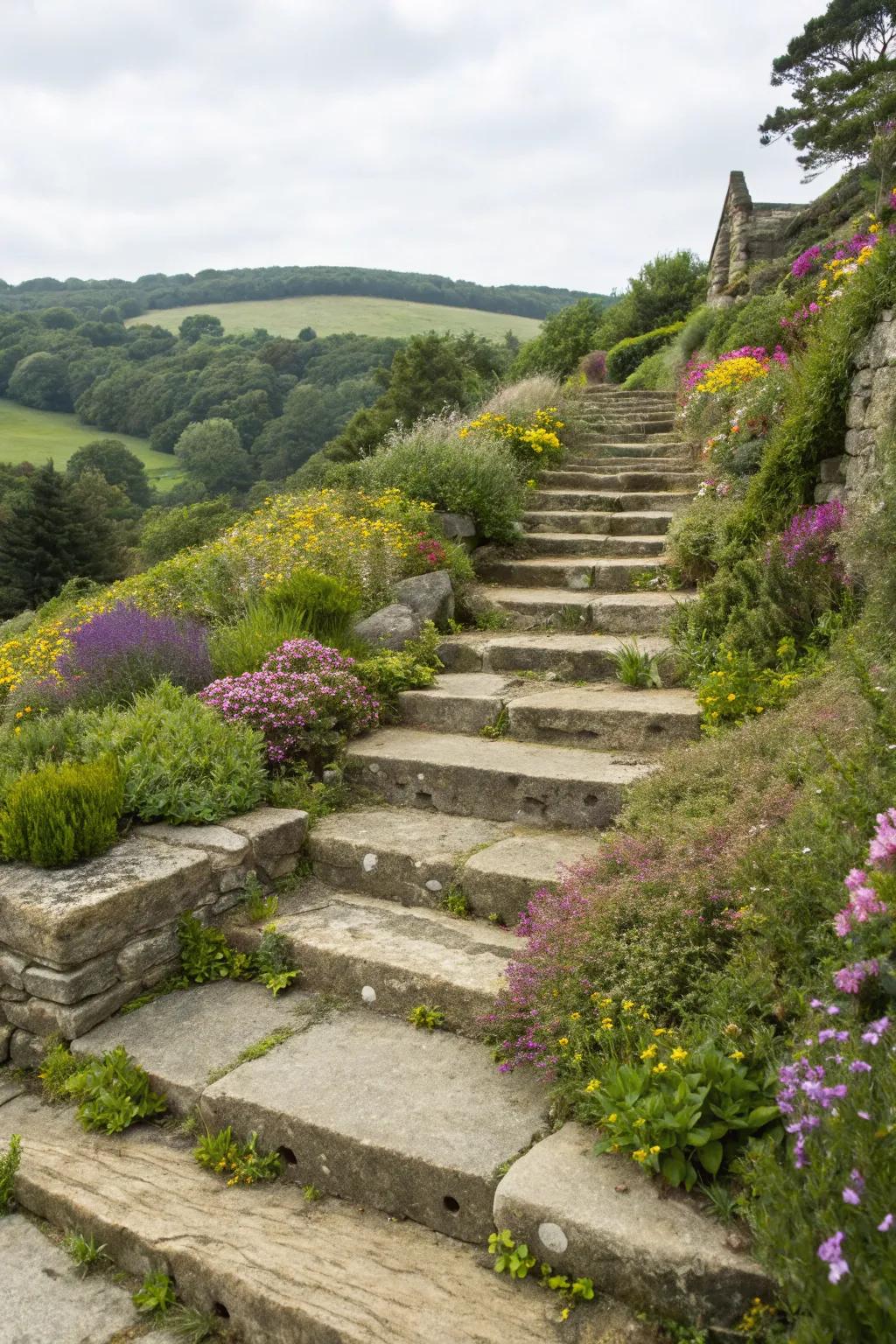 Flagstone pavers add grandeur and natural beauty to any incline.