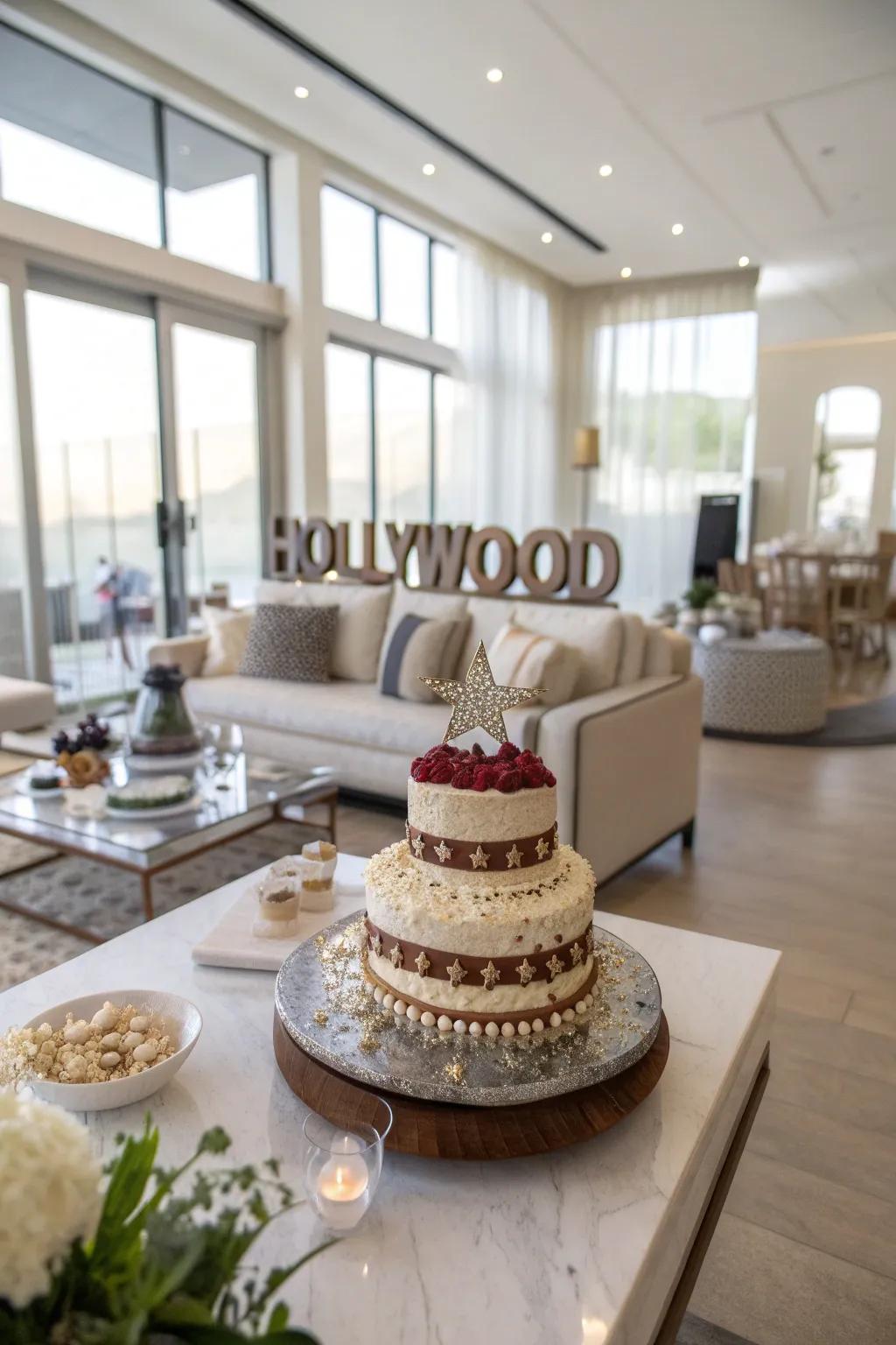 A cake boasting the emblematic Hollywood landmark for a daring statement.