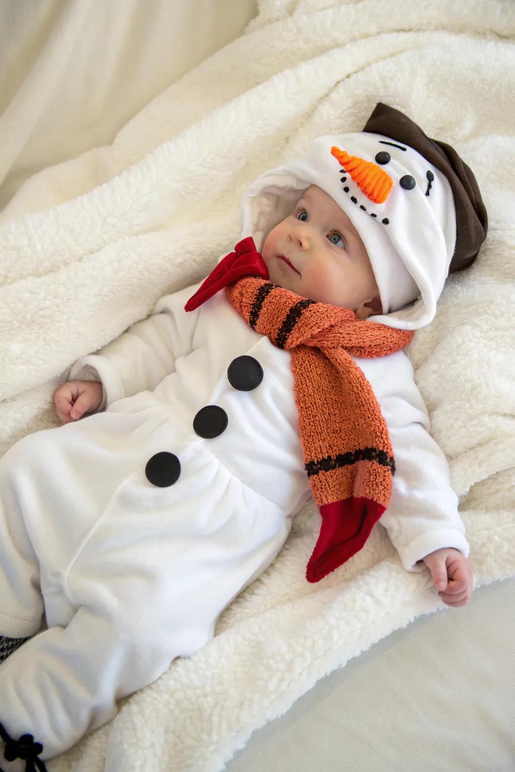 A soft and whimsical snow figure scene for your baby’s photoshoot.