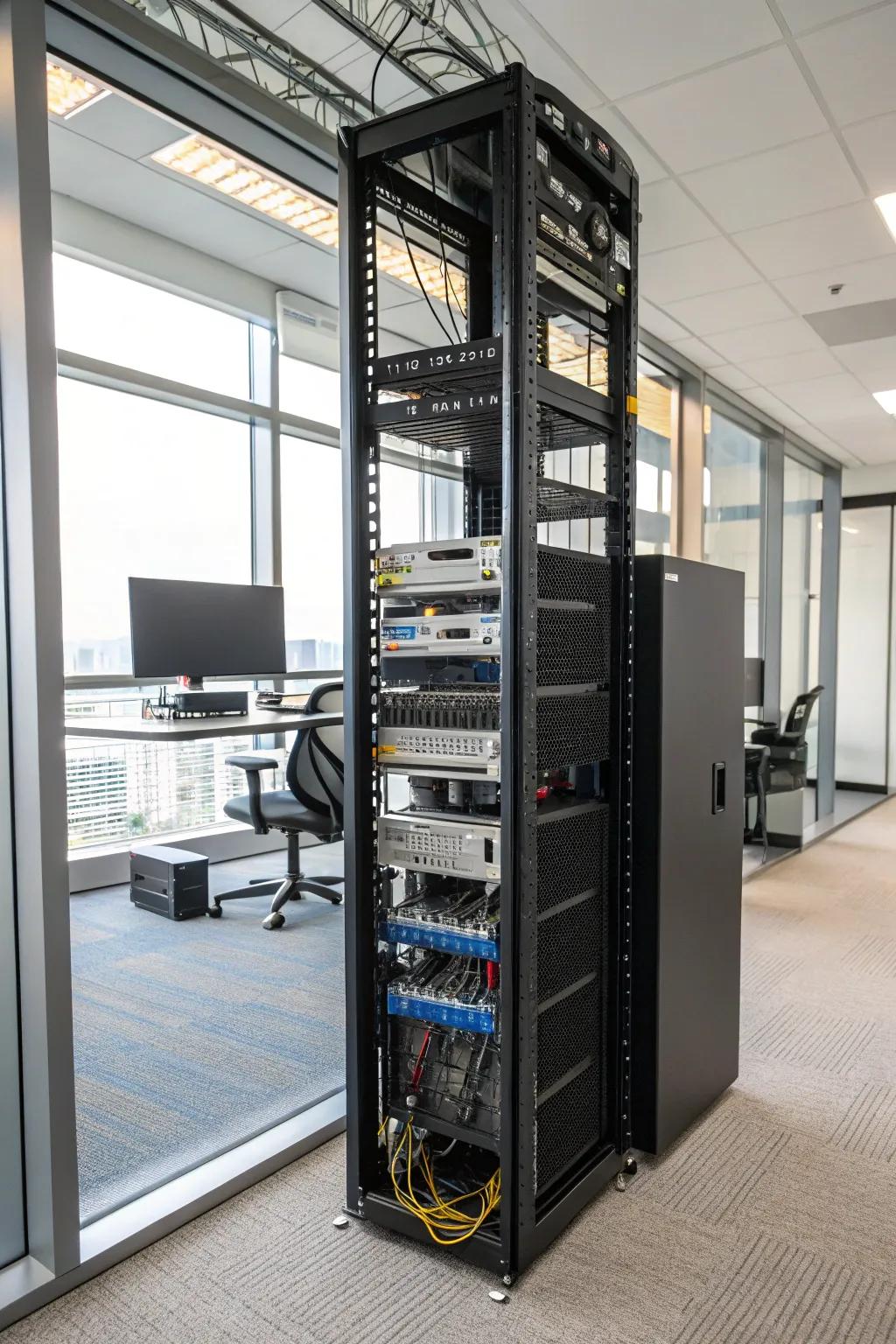 Maximize vertical space with a tall network rack.