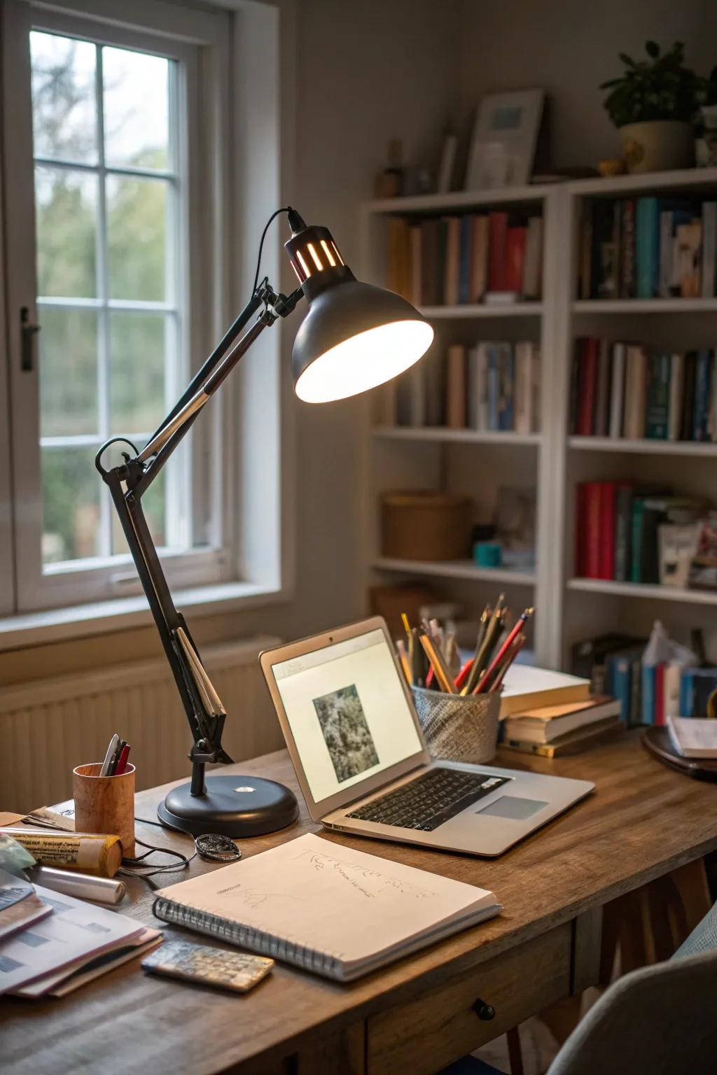 A creative desk lamp that illuminates with flair.