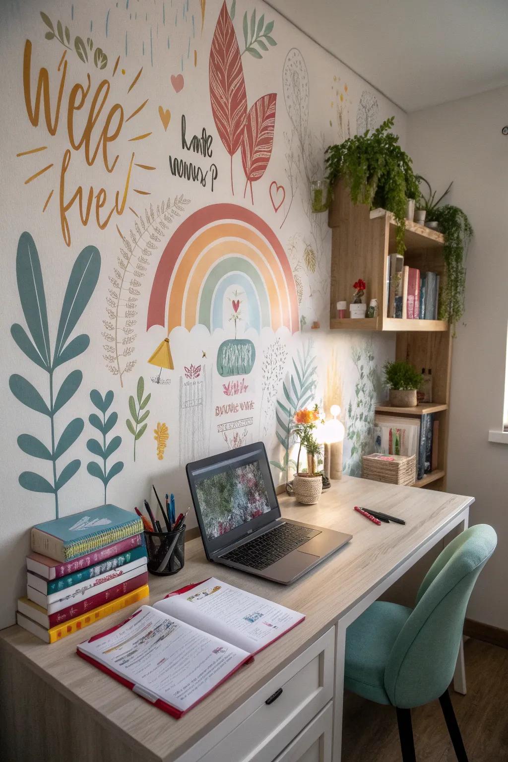 An uplifting mural transforming the study space.
