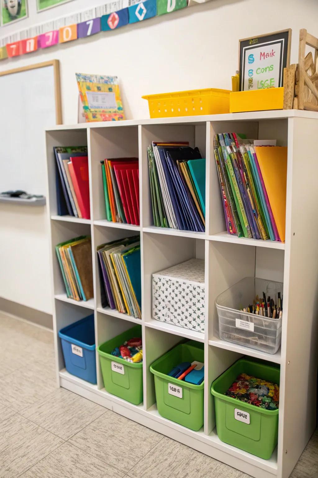 Cubby systems help children organize materials and make a tidy space.