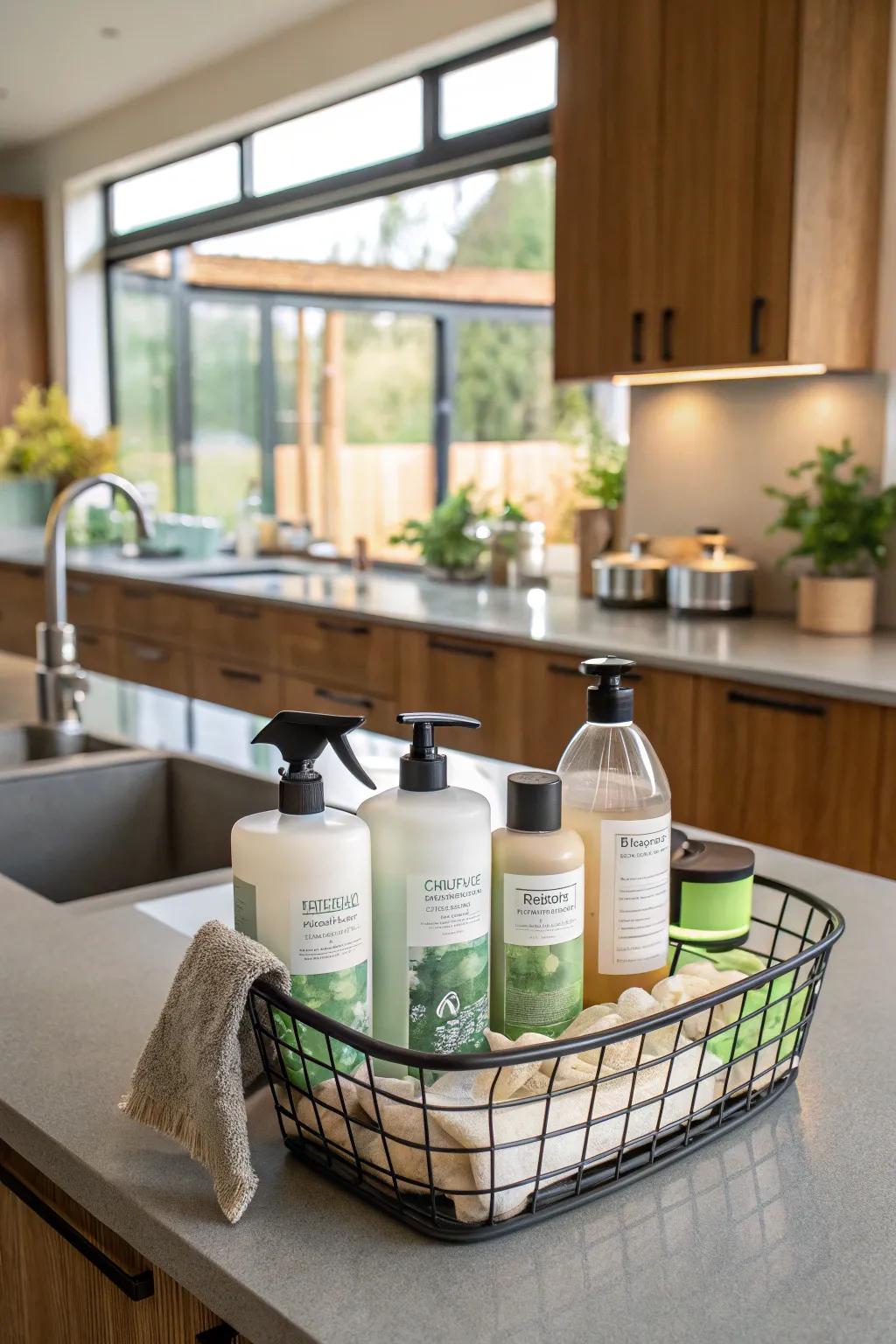 Eco-friendly cleaning products make their home fresh and sustainable.