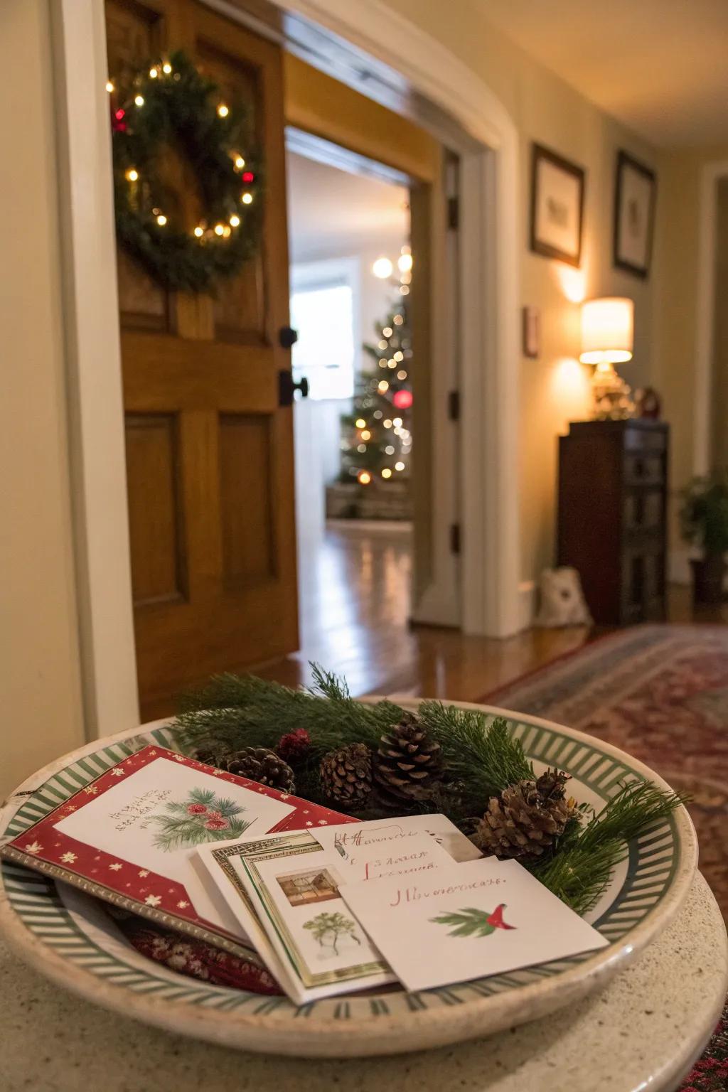 A celebratory saucer presentation greets visitors with holiday jubilation.