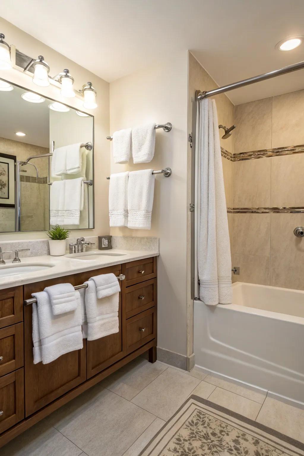 Twin towel bars offer extra area for busy households.