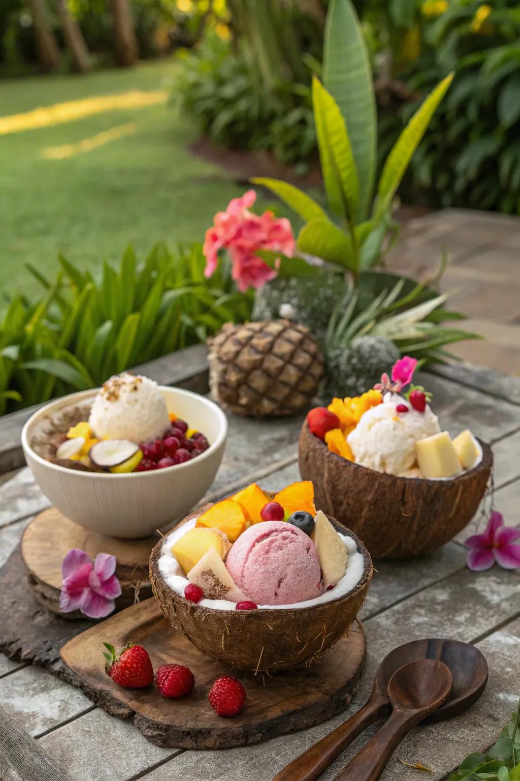 A tropical ice cream oasis that transports attendees to a beach paradise.