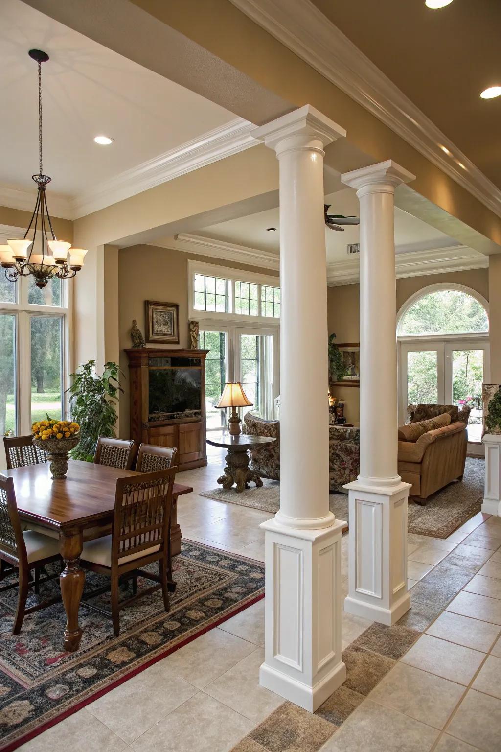 Columns elegantly divide open spaces.