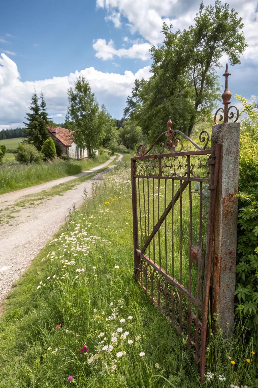 A countryside forged entrance adding warmth and charm to the entry.