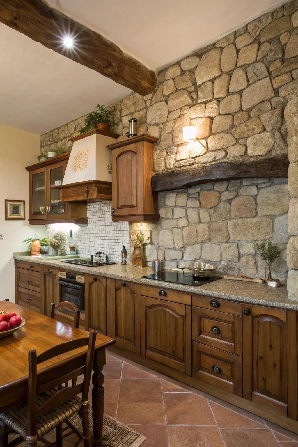 A stone panel board enhances texture and depth.