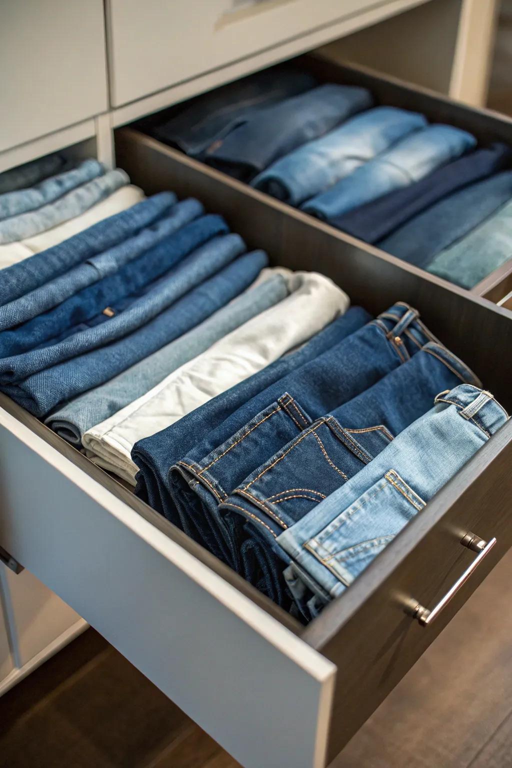A devoted jeans drawer maintains your denim assortment structured and accessible.