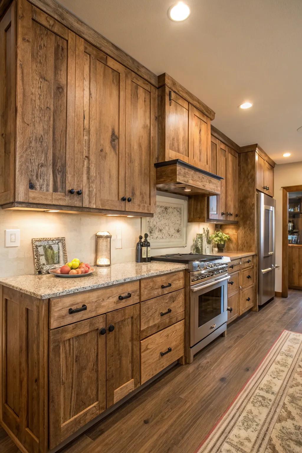 Reclaimed timber coatings bring texture and persona to your kitchen.