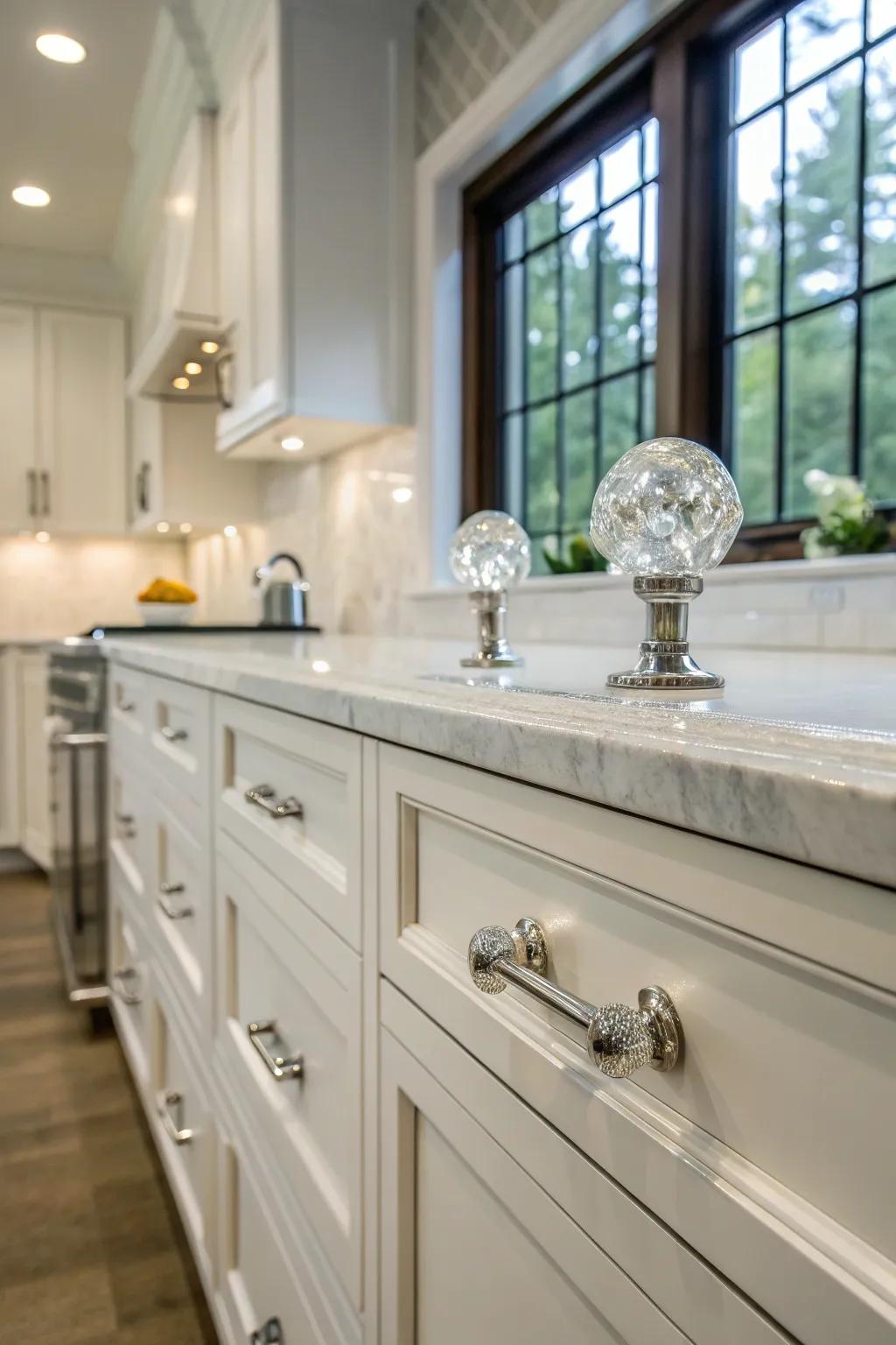 Crystal dials add glamour and a touch of sparkle to kitchen décor.