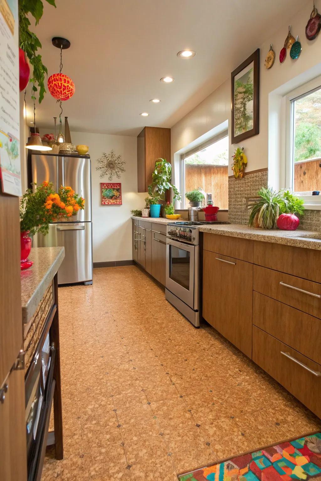 Cork floor covering is eco-friendly and comfortable.