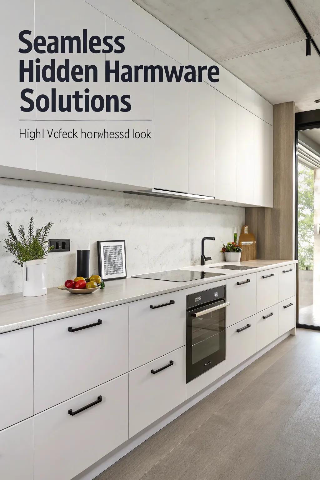 Concealed hardware that allows for a smooth and streamlined kitchen design.