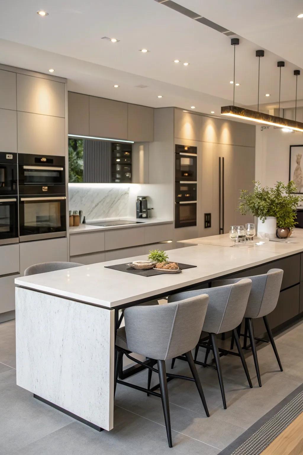 Integrated appliances fashion a seamless kitchen design.