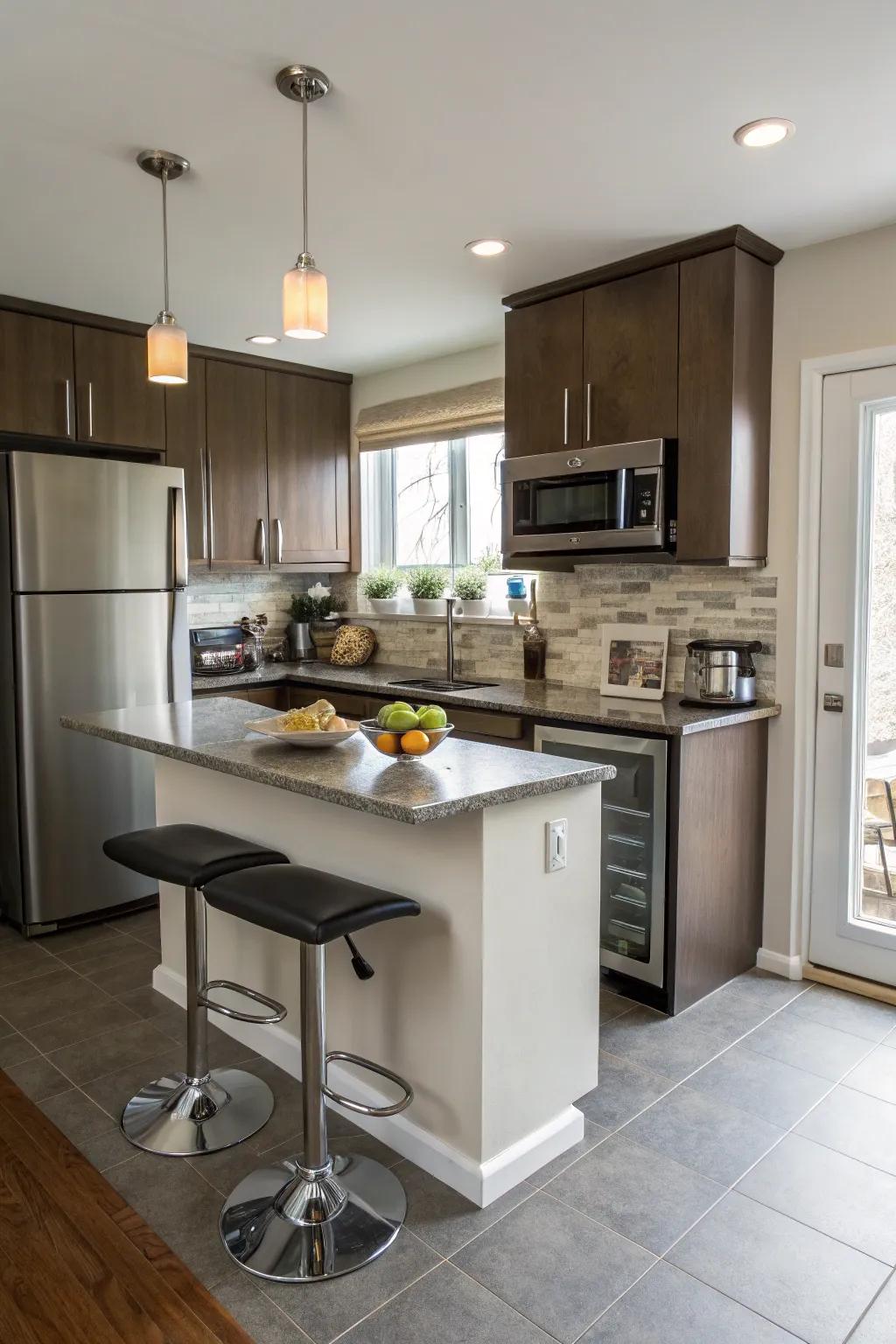 A compact peninsula for petite kitchens.