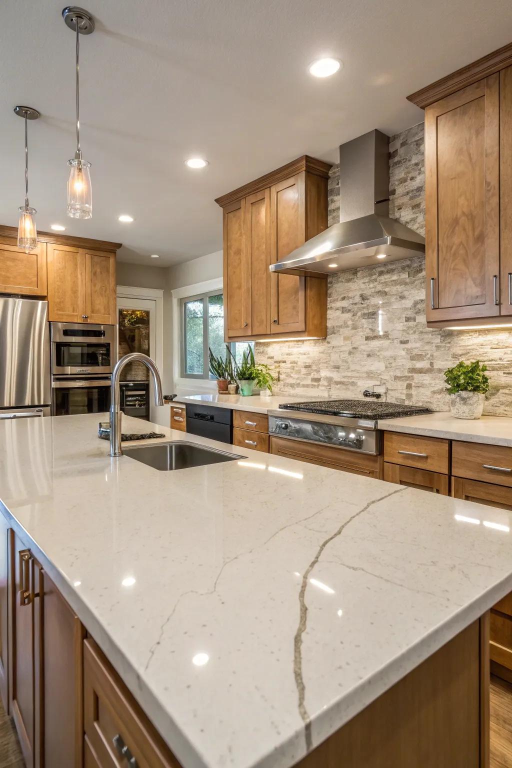 Incorporating botanical facets alongside quartz to engender an earthy ambience.