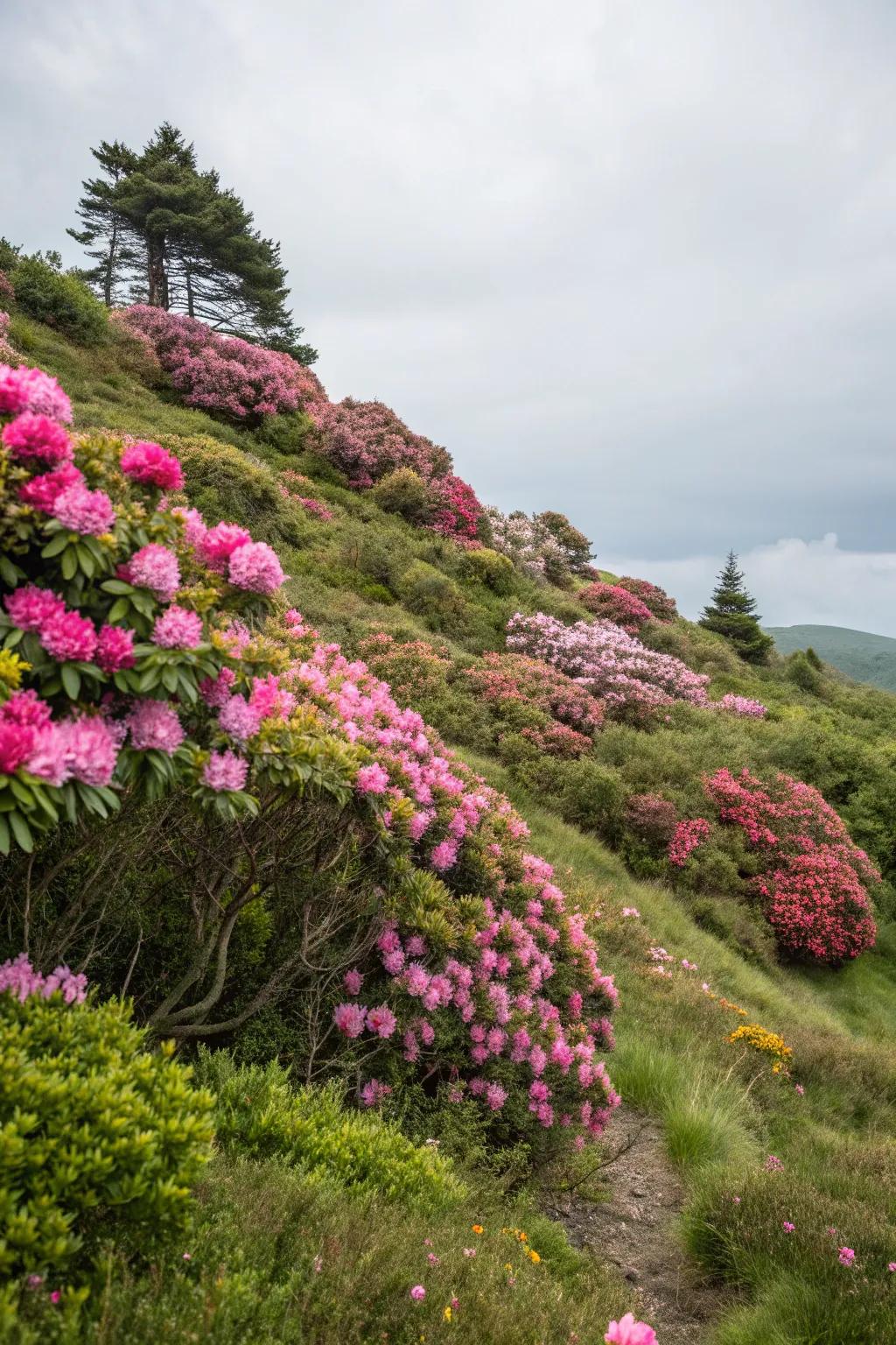 Rhododendrons furnishing steadiness and attractiveness upon a garden gradient.