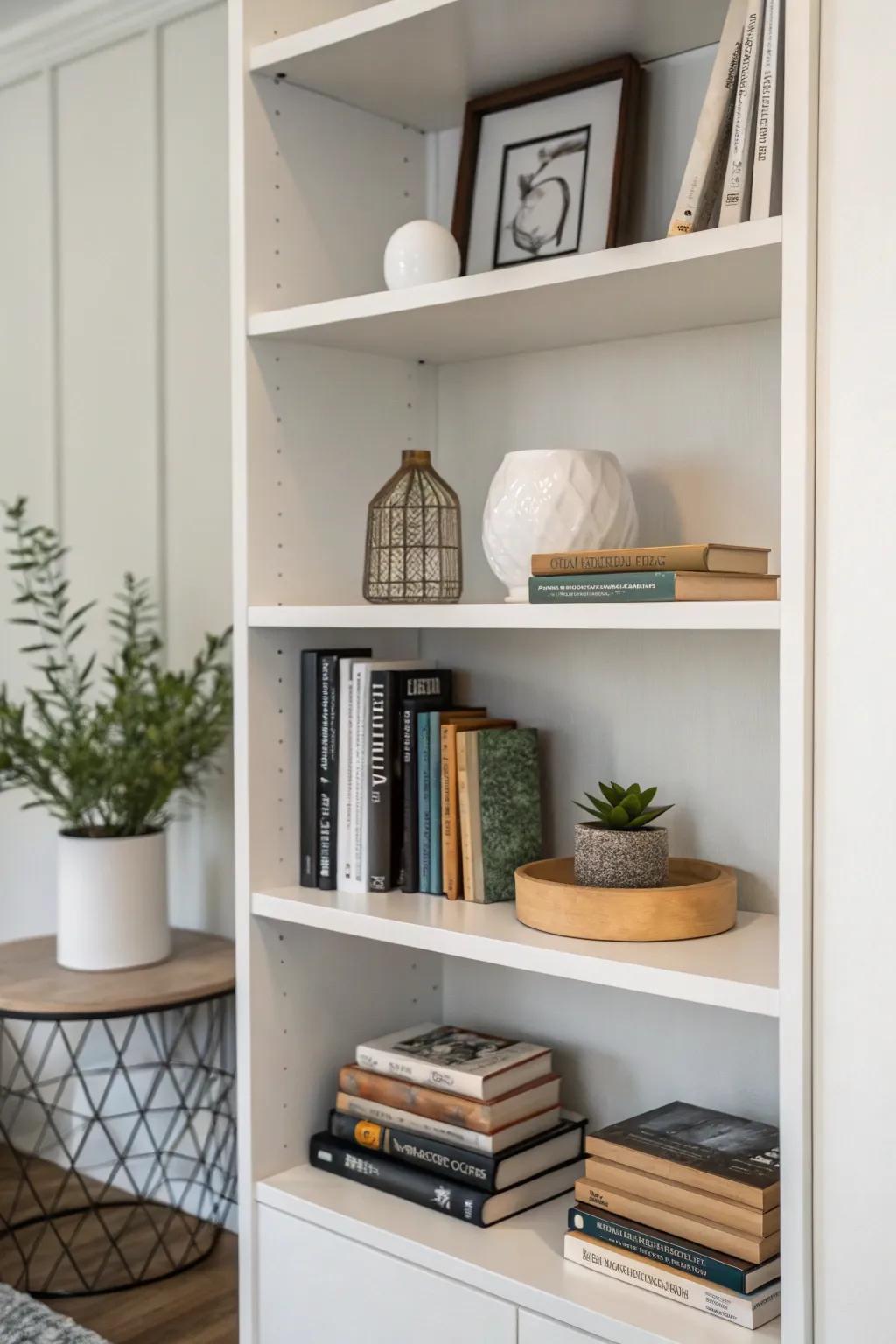 Unoccupied space delivers a breath of relaxation, emphasizing primary components on the shelf.