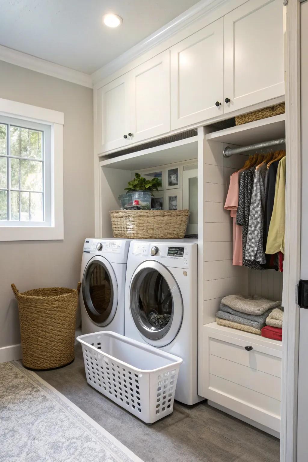 A built-in hamper keeps your laundry room clean and efficient.