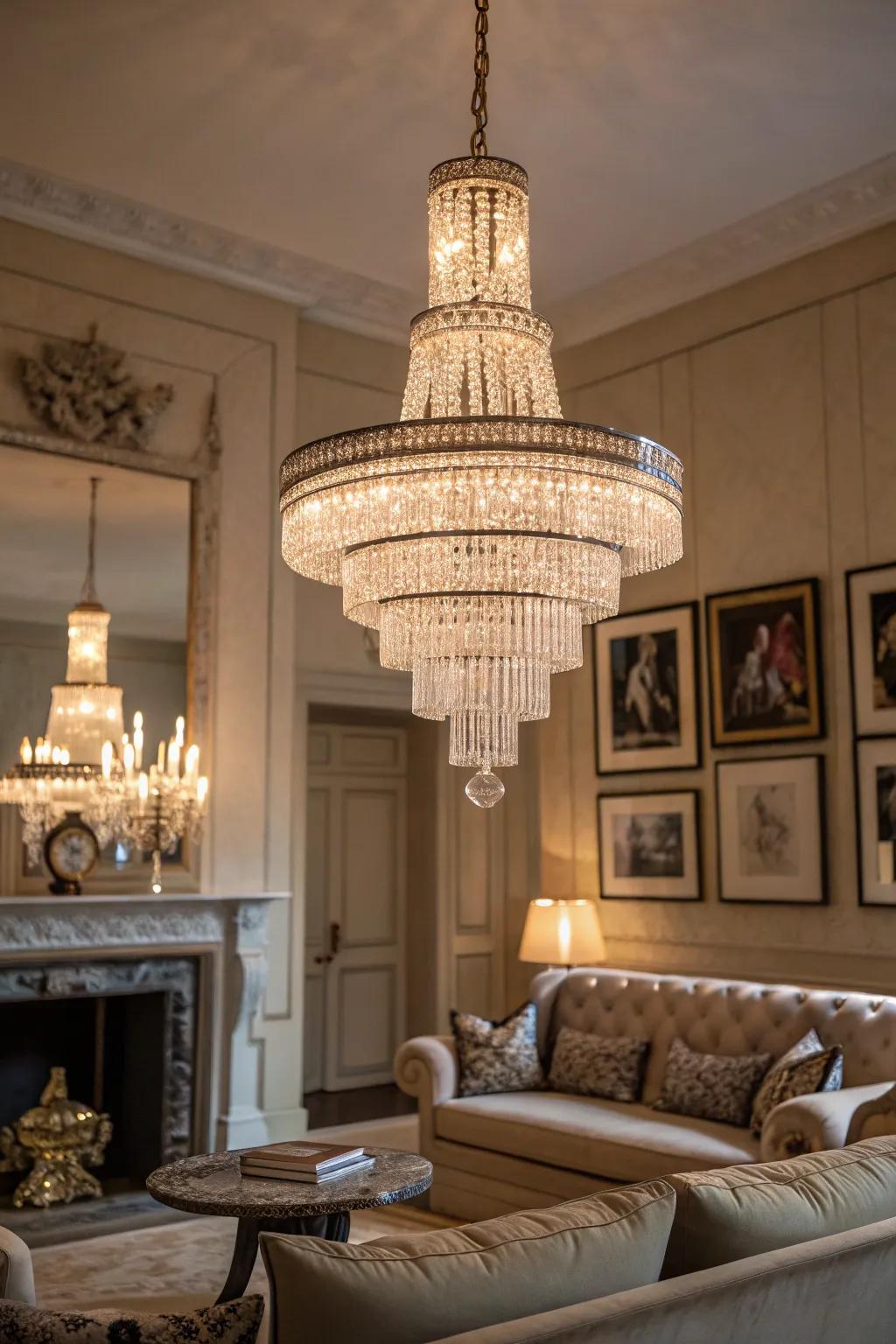 Tiered units inject drama and grace into spaces with high ceilings.