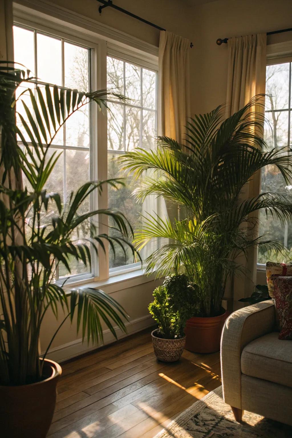 Contained palms frame the panorama, amplifying the bond with the environment.