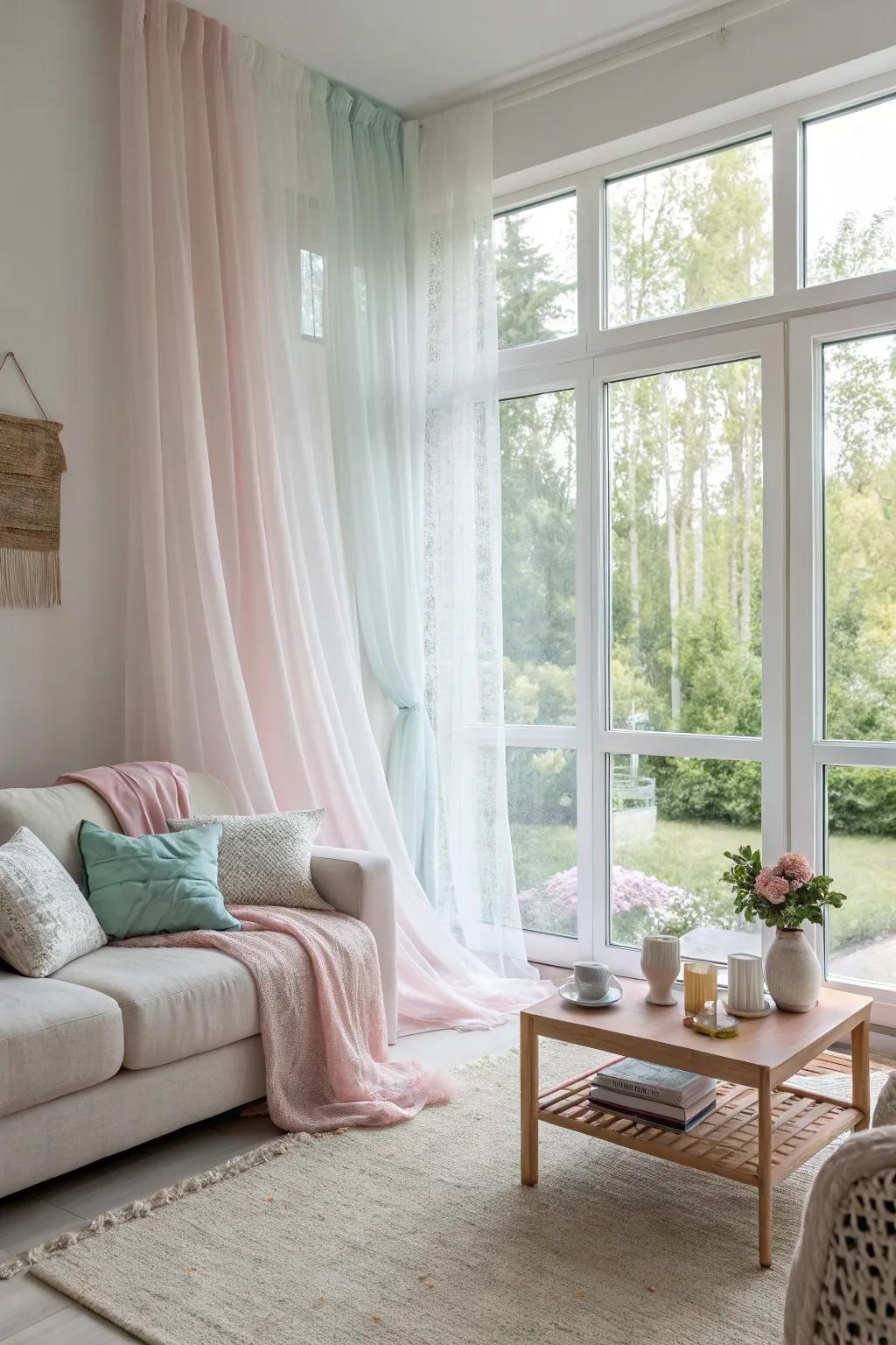 Create a serene atmosphere with subtle curtains on your picture windows.