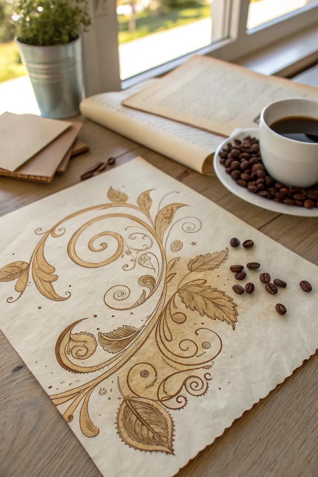 Transform your creativity with coffee-tinted art – where simplicity meets vintage charm.