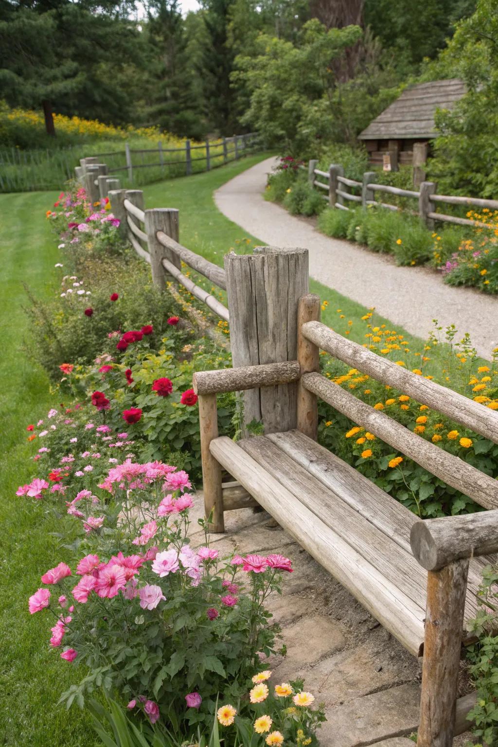 Integrated seating appends functionality to your log fence.