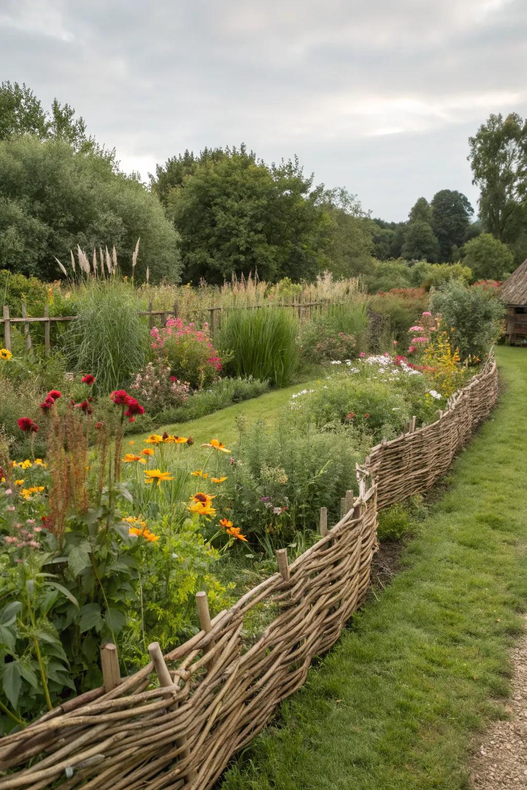 Rustic charm converges with eco-consciousness through hazel faggot fencing techniques.