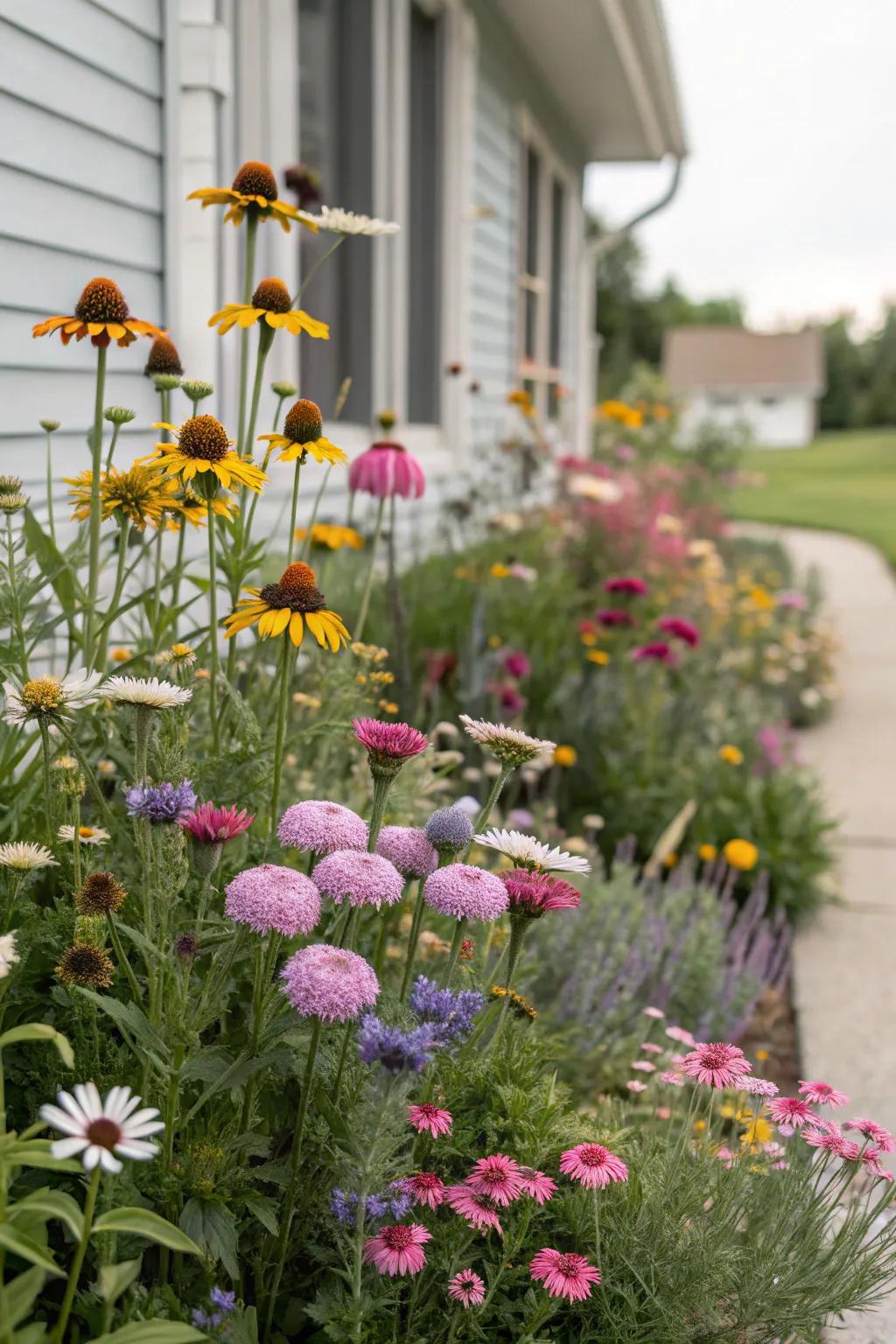 Reseeding flowers provide a perennial presence effortlessly.