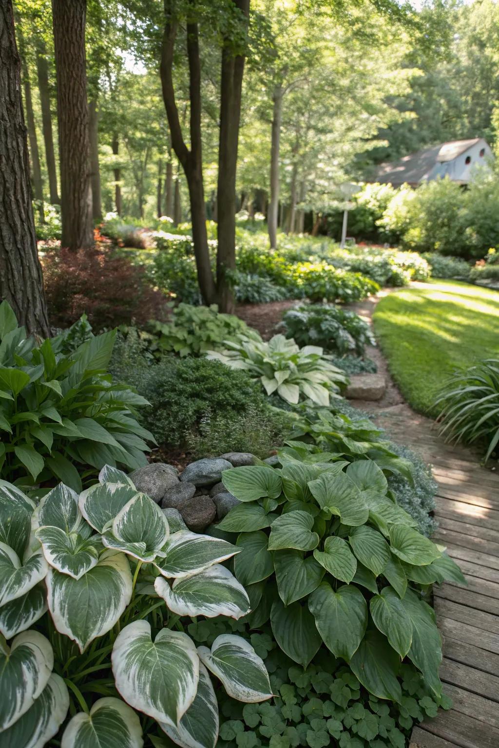 Hosta bestowing lush vegetation to an umbrageous garden expanse.