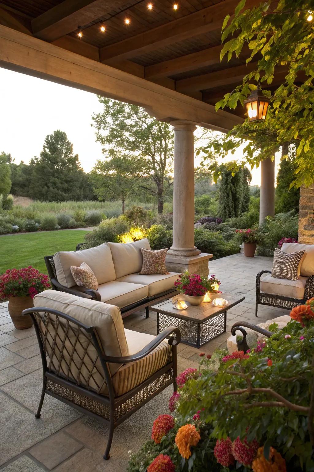 Outdoor living sanctuaries offer relaxation and diminish yard work.