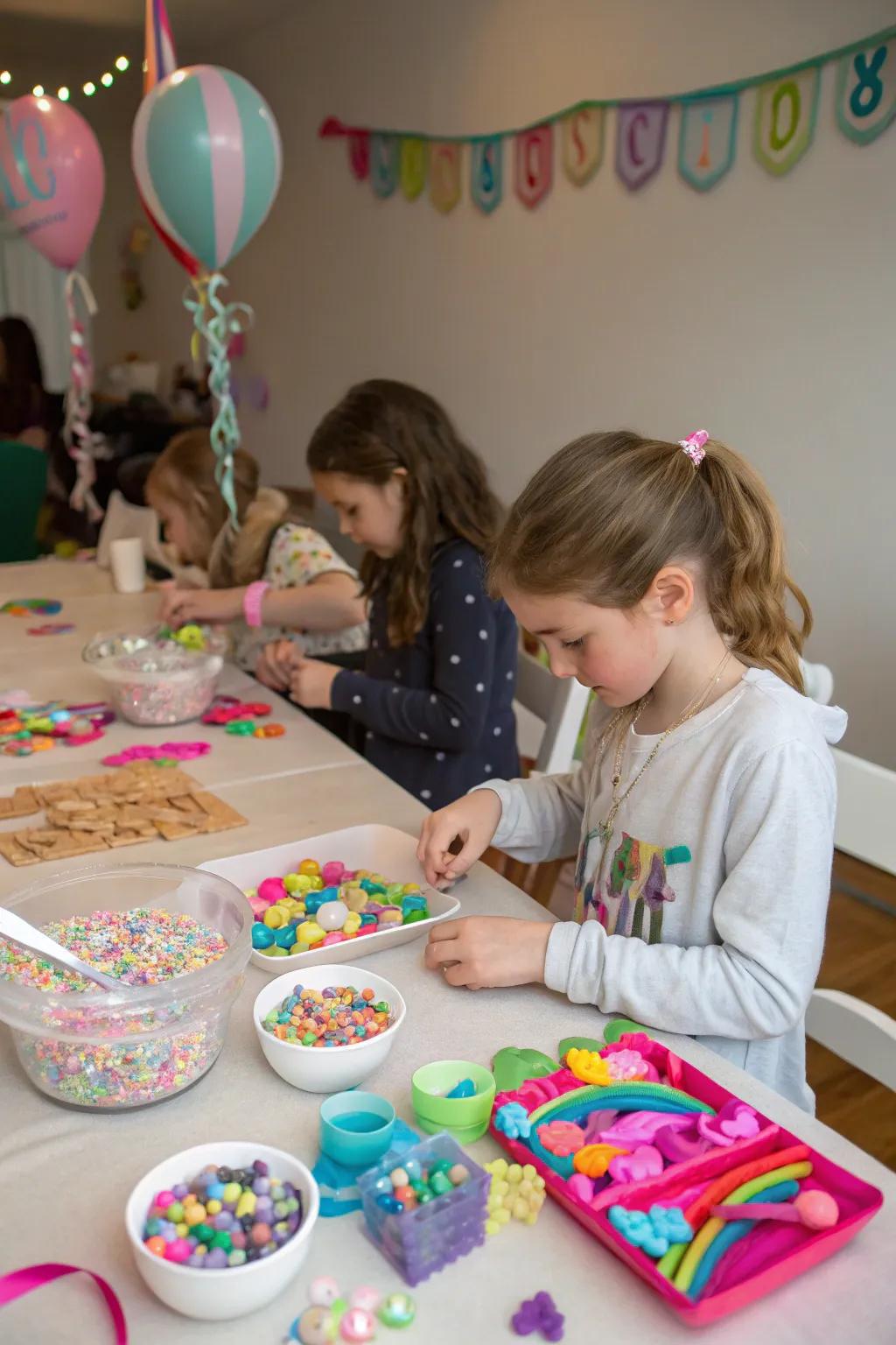 A crafting station inviting kids to create their own lucky talismans.