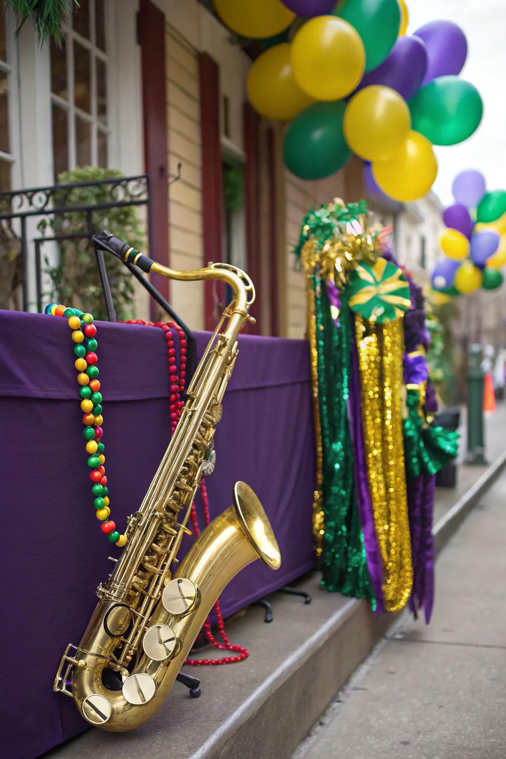 Jazz instruments inject a musical signature and pay homage to New Orleans culture.