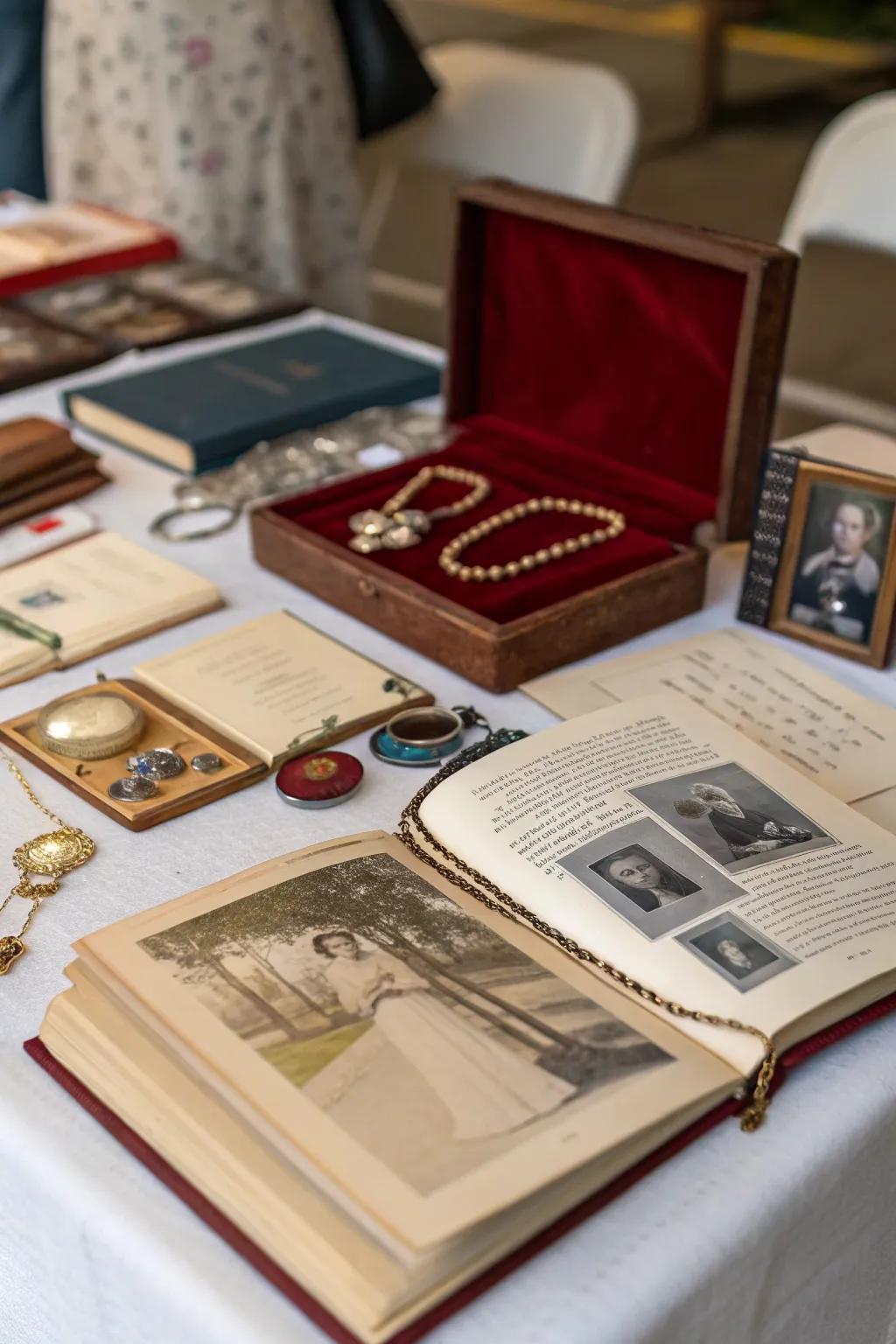 Family relics add private heritage and significance to the display.