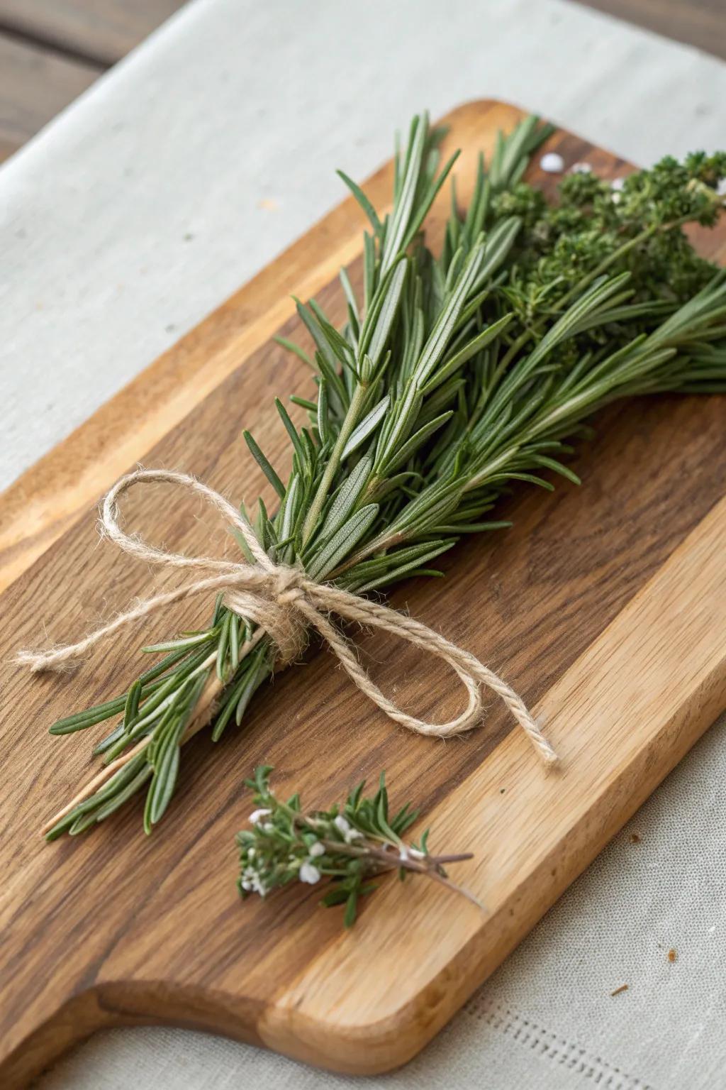 Herbaceous boutonnieres add a fresh and fragrant touch.