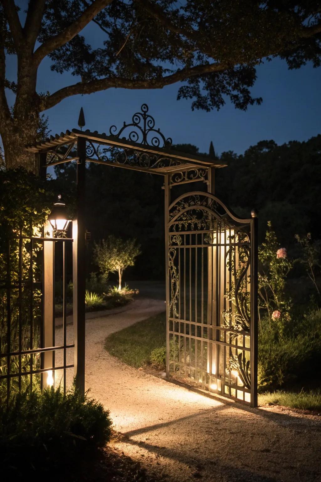 Solar-powered gates illuminate the night with style.